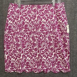 NEW Talbots Skirt Women 12 Purple Floral Scallop Hem Pencil Office Career Preppy